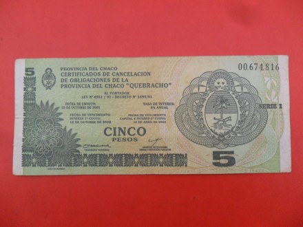 Argentina 5 Pesos 2001, P8454, RRR