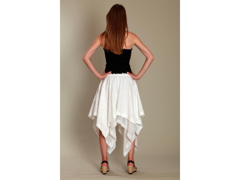 Bela asimetrična pamučna suknja sa džepovima