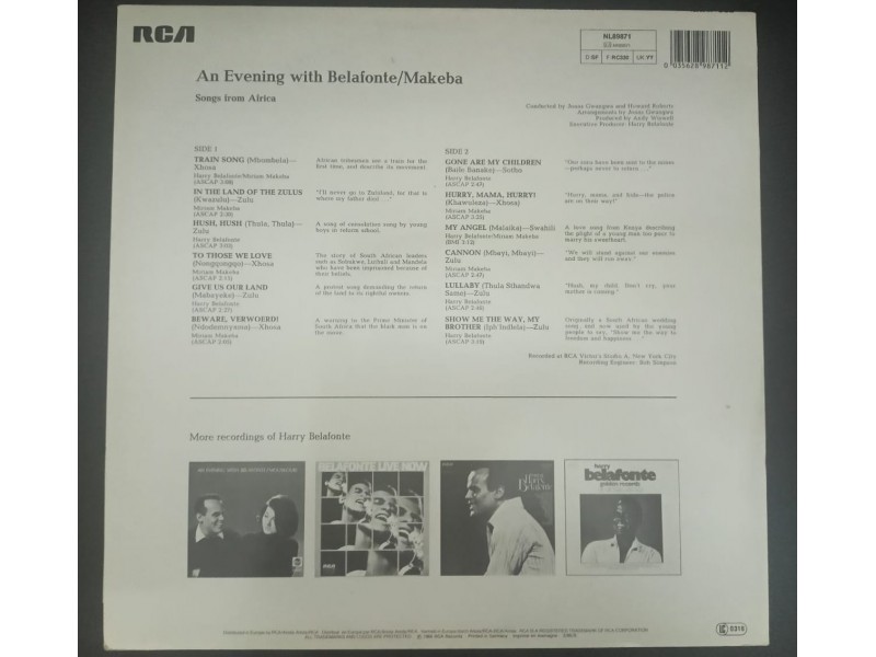 Belafonte  Makeba - An Evening With LP (RCA,1986)