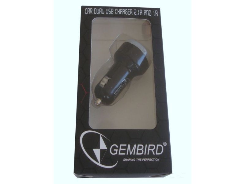 C04 * BLACK Gembird AUTO punjac za telefone i tablete 5v 2.1A+1A dual USB with light + micro1M(149)