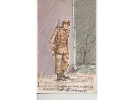 Čestitka-Vojnik na kiši