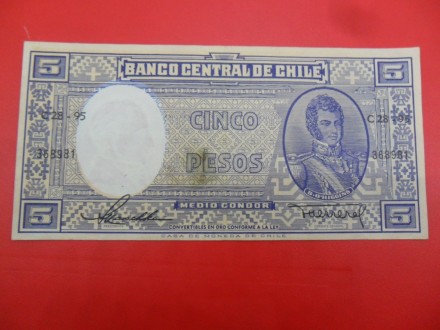 Chile-Čile 5 Pesos 1958, v14, P5446