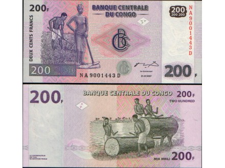 Congo 200 Francs 2007. UNC.