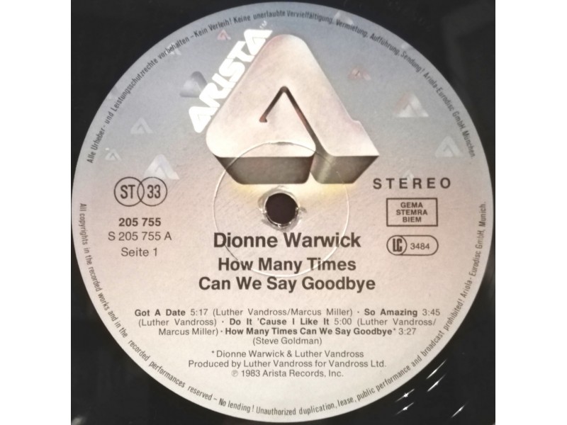 DIONNE WARWICK - How Many Times Can We Say Goodbye