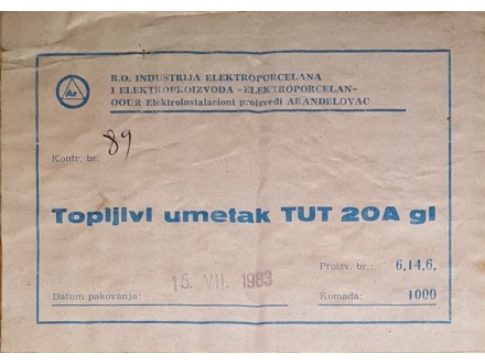 Deklaracija `ELEKTROPORCELAN` Aranđelovac Jugoslavija