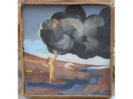 Devojka (sto) savija oblake uljana slika autor M.Djilas