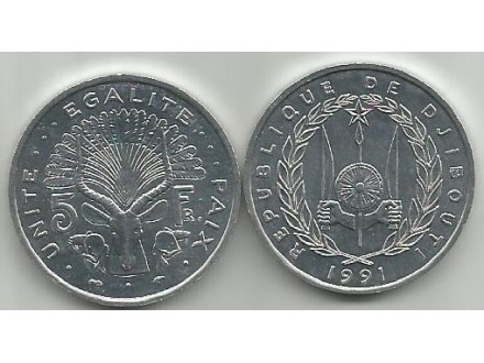 Djibouti 5 francs 1991. UNC