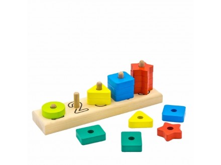 Drvena igračka umetaljka `Piramida` oblici, boje i broj