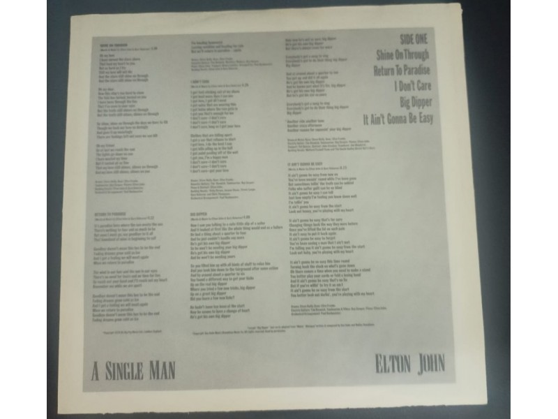 Elton John - A Single Man LP (Italy,1978)