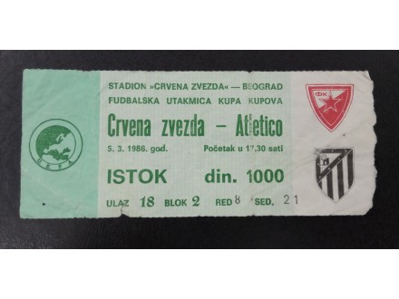 FUDBAL: CRVENA ZVEZDA - ATLETICO 05.03.1986