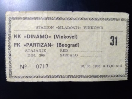 FUDBAL: DINAMO (Vinkovci) - PARTIZAN 28.05.1986