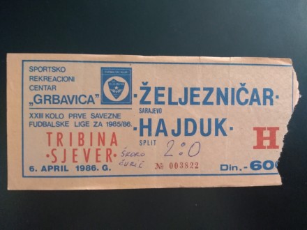 FUDBAL: ZELJEZNICAR (Sa.) - HAJDUK (Split) 06.04.1986
