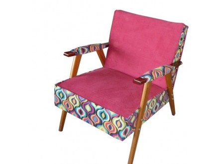 Fotelja retro-vintage ružičasti patchwork