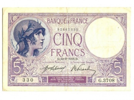 Francuska 5 francs 1918