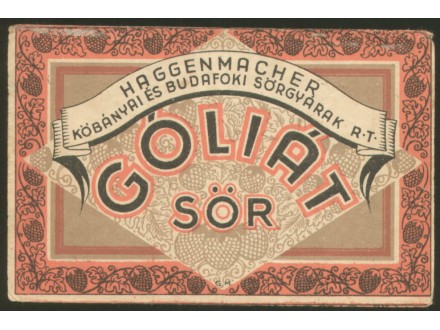 GOLIAT PIVO madjarska pivska etiketa oko 1930