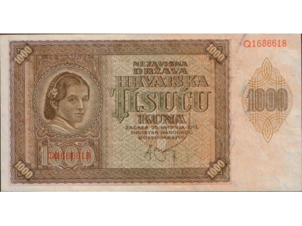 Hrvatska 1000 Kuna 1941. XF.