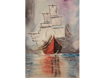 Jedrenjak, akvarel