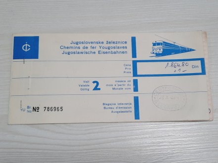 Jugoslovenske Železnica vozna karta