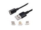 Kabl USB2.0 A muški-USB C/mikro B/Lighting magnetni crn