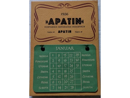 Korparska industrija Apatin, zidni kalendar