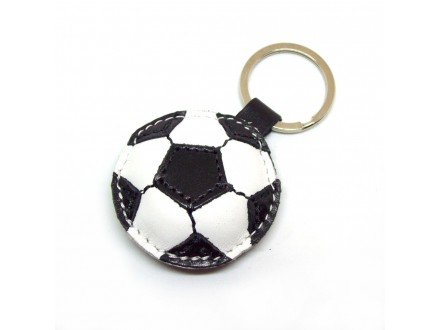 Kožni privesak za ključeve fudbalska lopta - Crno-bela
