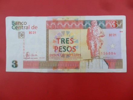 Kuba-Cuba 3 Pesos 2007, v2, P7586, eR