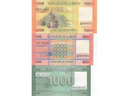 LEBANON Liban 1.000, 5.000 i 10.000 Livres 2021 UNC