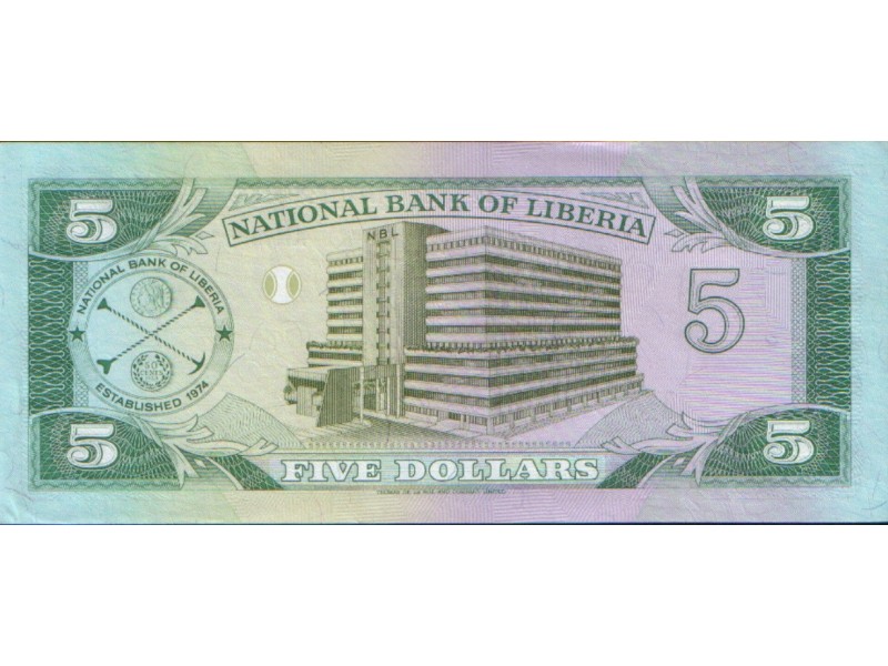 Liberia 5 Dollars 1991. aUNC/UNC.