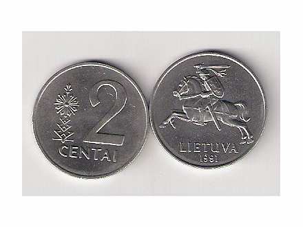 Litvanija 2 centai 1991. UNC/AUNC