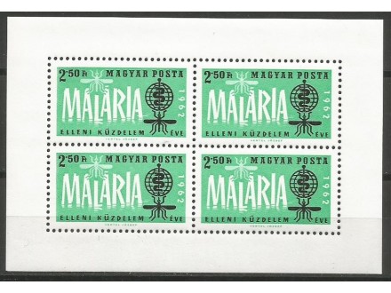 Mađarska,Borba protiv malarije 1962.,blok,čisto