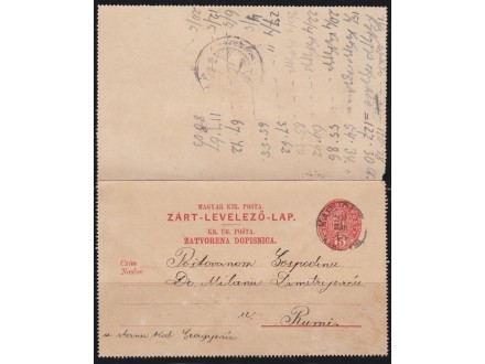 Madjarska Hrvatska 1899 zatv.dopis. iz Karlovca za Rumu