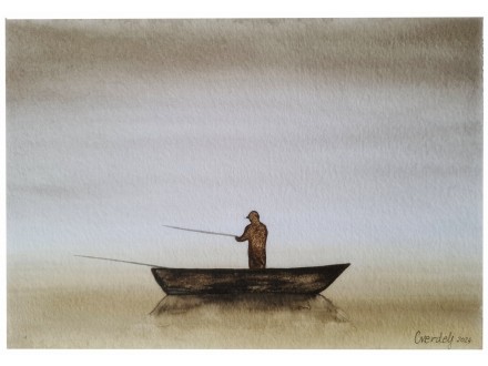 Maglovito jutro na reci 2 - akvarel