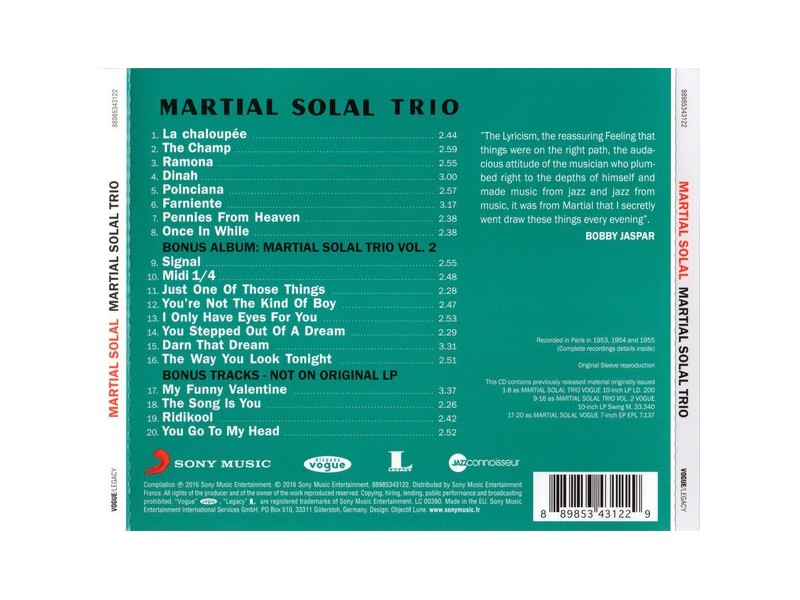Martial Solal ‎– Martial Solal Trio(cd)/1953-55/