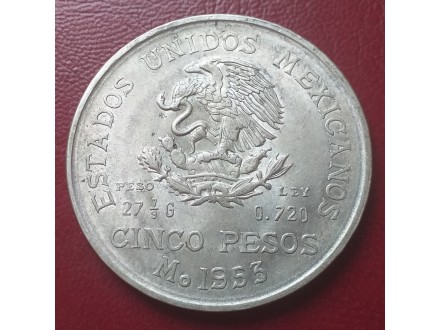 Mexico 5 PESOS 1953 srebro