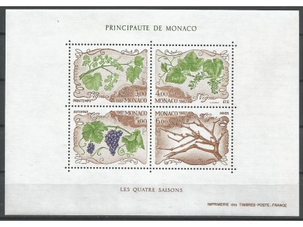 Monako,Flora-Četiri godišnja doba V 1987.,blok,čisto