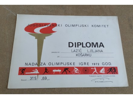 NADA ZA OLIMPIJSKE IGRE 1972 DIPLOMA