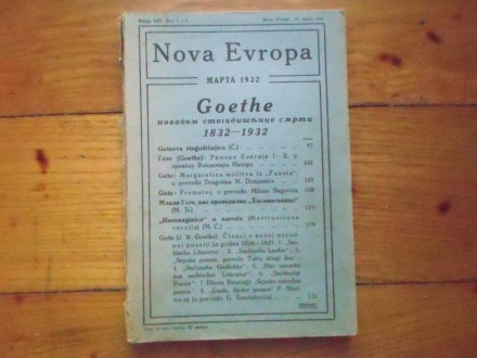 NOVA EVROPA - GOETHE 1831-1932 IZ 1932 RETKO