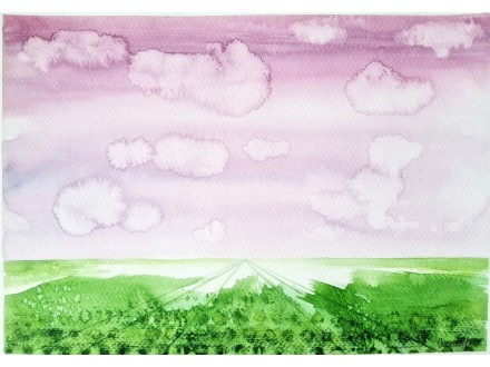Oblaci nad ravnicom - akvarel
