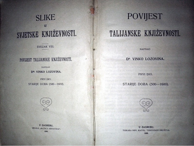 POVIJEST TALIJANSKE KNJIŽEVNOSTI - Vinko Lozovina(1909)