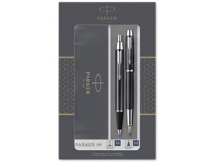 Parker IM Duo Gift Set with Ballpoint Pen &; Fountain Pen, Gloss Black with Chrome Trim - Parker