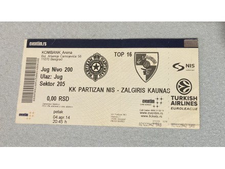 Partizan - Zalgiris. kosarka Euroliga