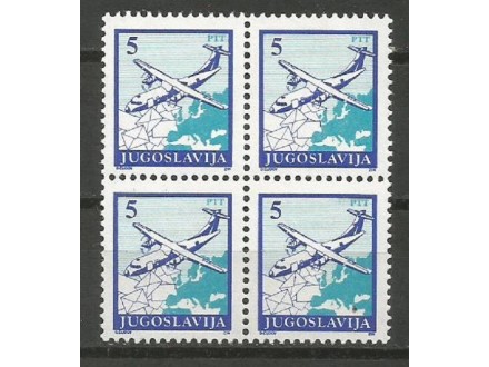 Poštanski saobraćaj 1990.,četverac-zup 12 1/2,čisto