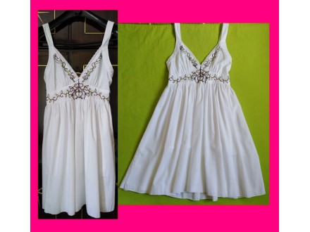 Prelepa bela haljina sa vezom, S/M, kombinovano nošenje