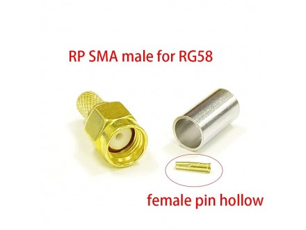 RP-SMA konektor muski za kabal RG58, RG142, RG400