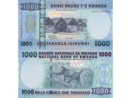 RWANDA Ruanda 1000 Francs 2008 UNC, P-31