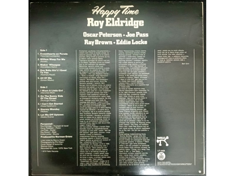 Roy Eldridge-Happy Time LP (MINT,PGP RTB,1979)