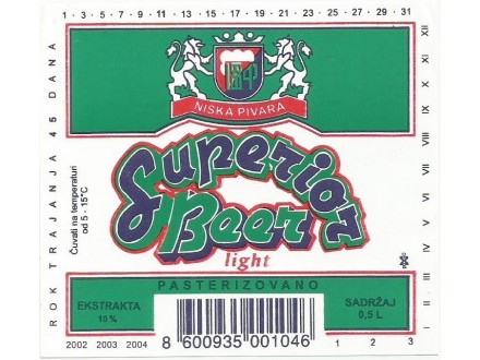 SUPERIOR BEER Niska Pivara 0.50 pivska etiketa