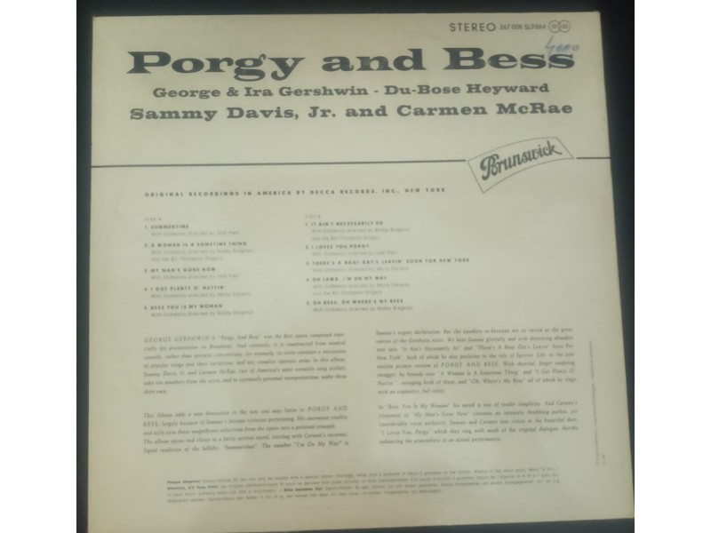 Sammy Davis &;; Carmen McRae-Porgy And Bess LP(MINT,1962)