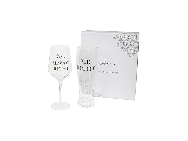 Set čaša za vino i pivo - Amore, Mr Right &; Mrs Always Right - Amore