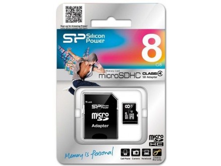 SiliconPower MicroSDHC 8GB * Class 4 + SD adapter, SP008GBSTH004V10SP